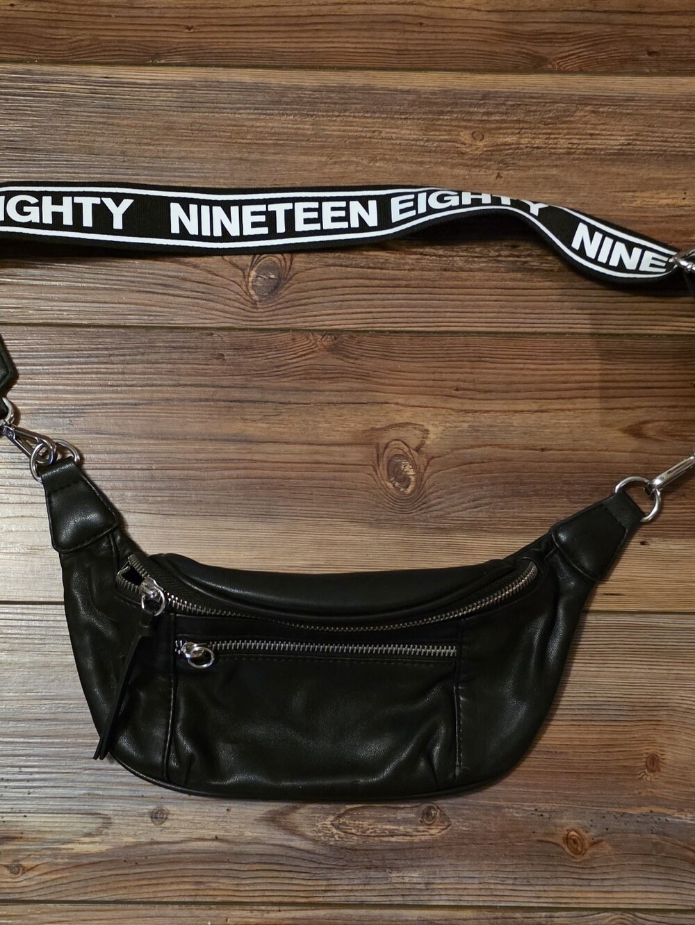 Express Black Belt Bag Fanny Pack "Nineteen Eighty" Graphic Crossbody Sling
